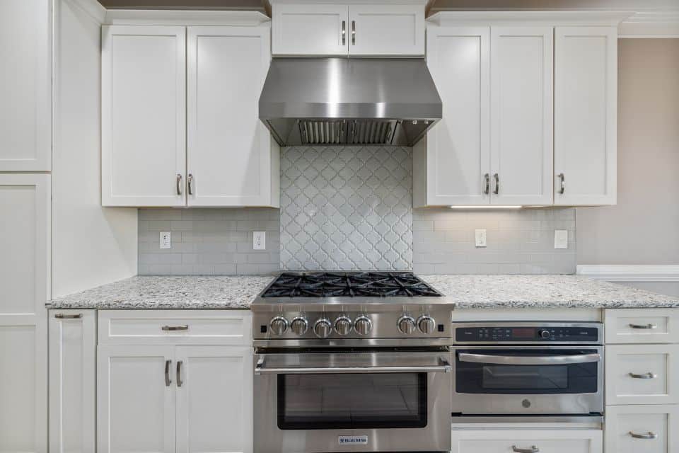 Kitchen cabinets and a double oven