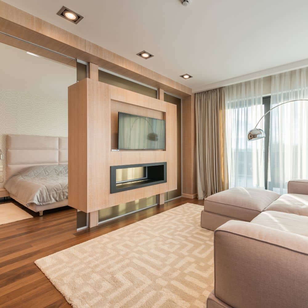 A guest room after a commercial remodeling project in the hospitality industry.